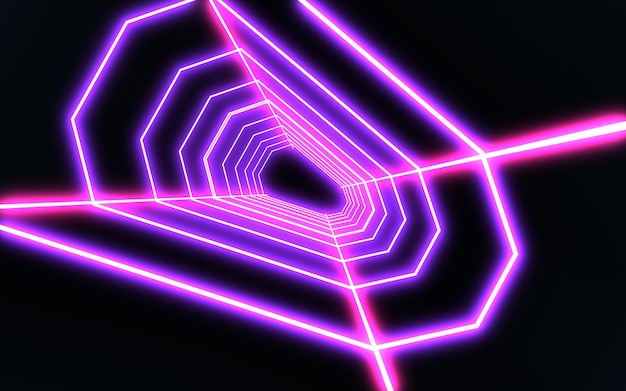 3D neontunnel met neonlicht. 3d illustratie