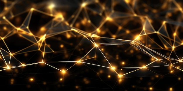 3D network connections with plexus design black and gold color background wallpaper Generative AI image weber