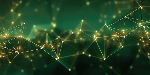 3D network connections with plexus design green and gold color background wallpaper Generative AI image weber