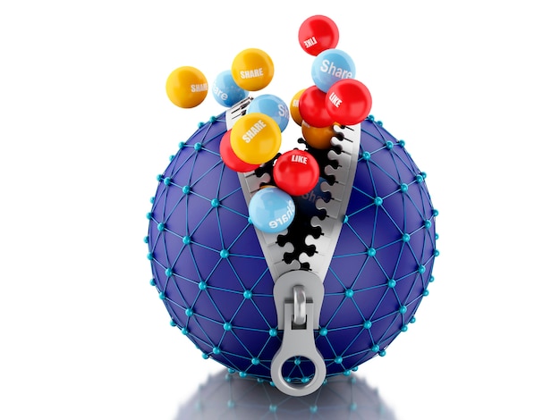3d Network globe with zipper. Network Communications concept.