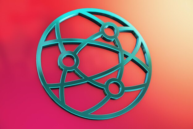 3d network icon on reflection pink background