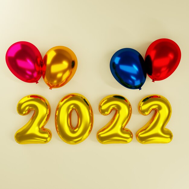 Photo 3d new year with colorful balloon on gold background