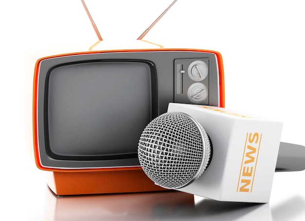 3d News microphone with retro tv.