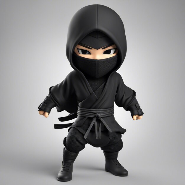 Foto un panno nero degli articoli del ragazzo del personaggio del gioco del fumetto di ninja 3d con fondo bianco chiaro dello sward