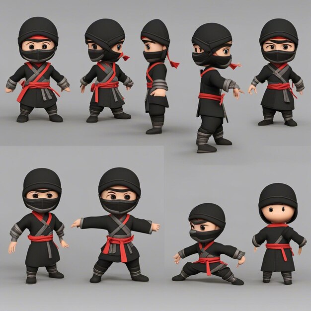 3D-мультяшный персонаж игры ниндзя с ясно-белым фоном