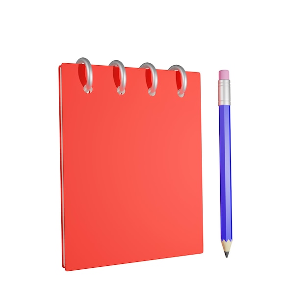 3D Notepad for notes and pen isolated on white background 3D render