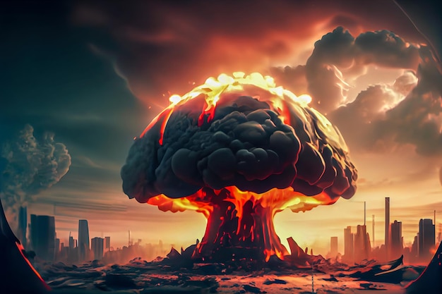 3d nuclear mushroom in the city Generative AI