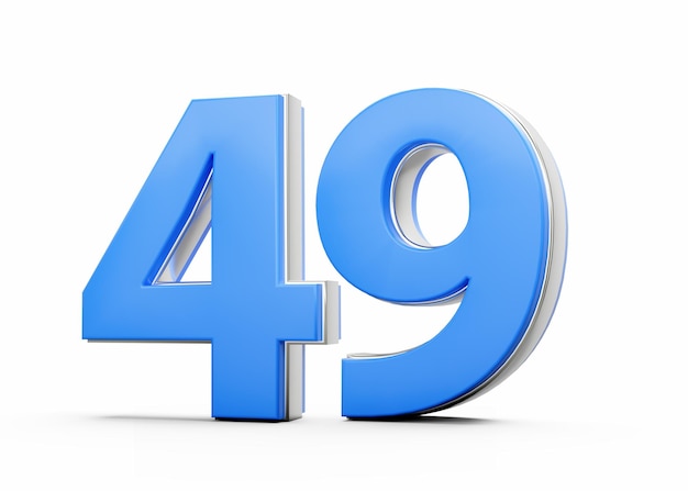 3D номер 49 сорок девять сделанный из синего тела с серебряным контуром на белом фоне 3D иллюстрация