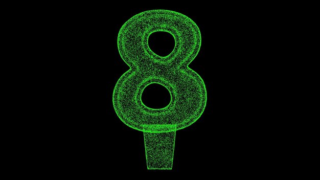 Фото 3d номер 8 цифра на черном фоне объект из мерцающих частиц концепция праздника цифра годовщина для представления текста заголовка 3d анимация