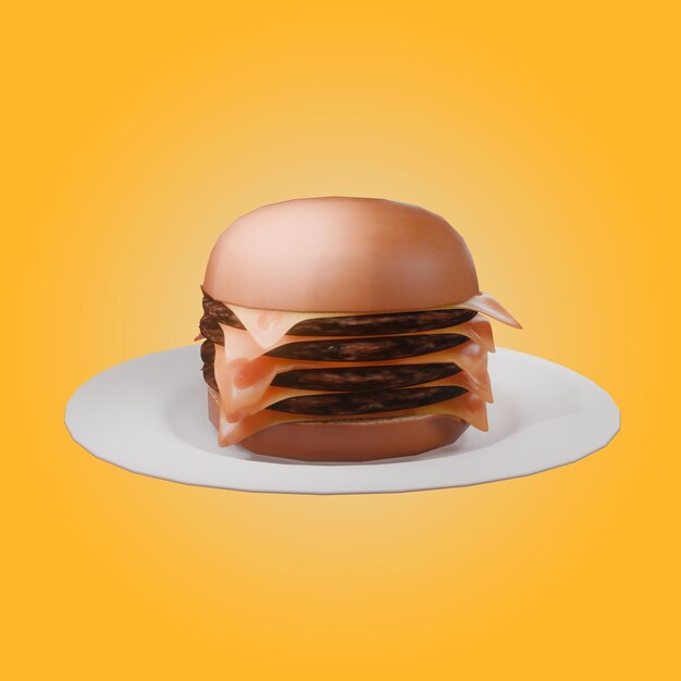 3d object of burger with yellow background
