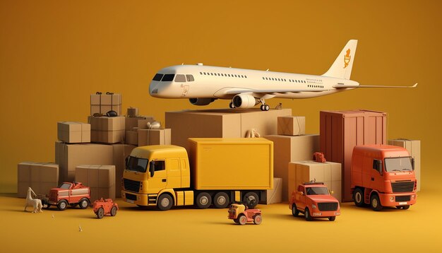 3D objects transportation image for logistic company Realistic Miniature concept