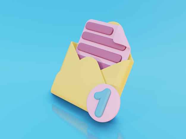 3d one message or email has opened graphic for illustration or icon in the pink yellow and blue