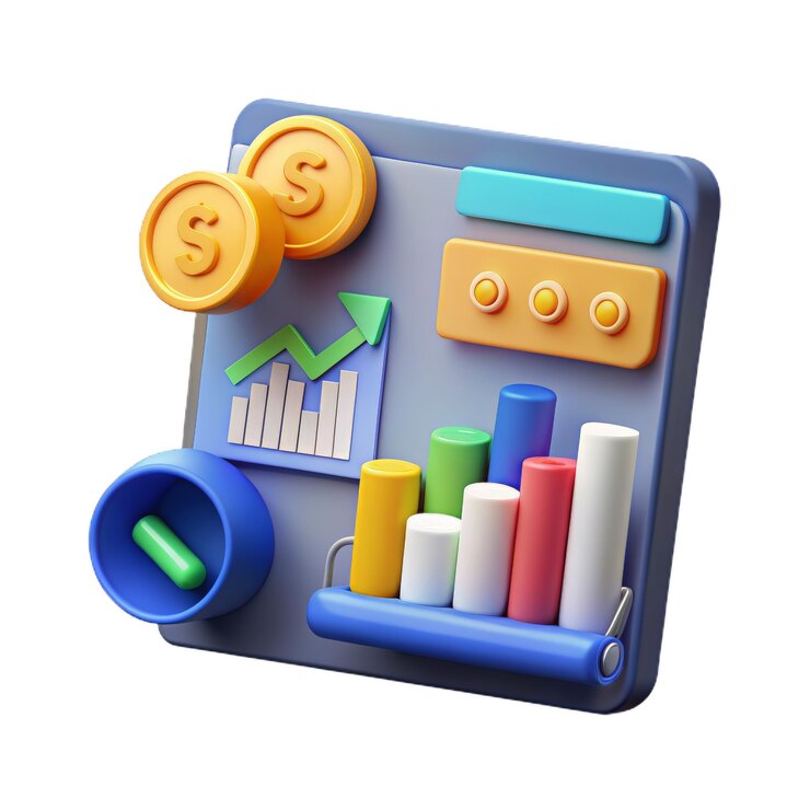Photo 3d online marketing financial report chart data analysis and web development concept