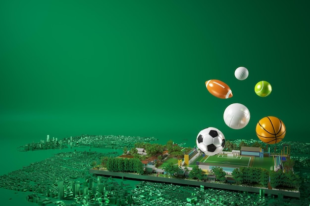 3D ontwerp van voetbalobjecten. realistische weergave.