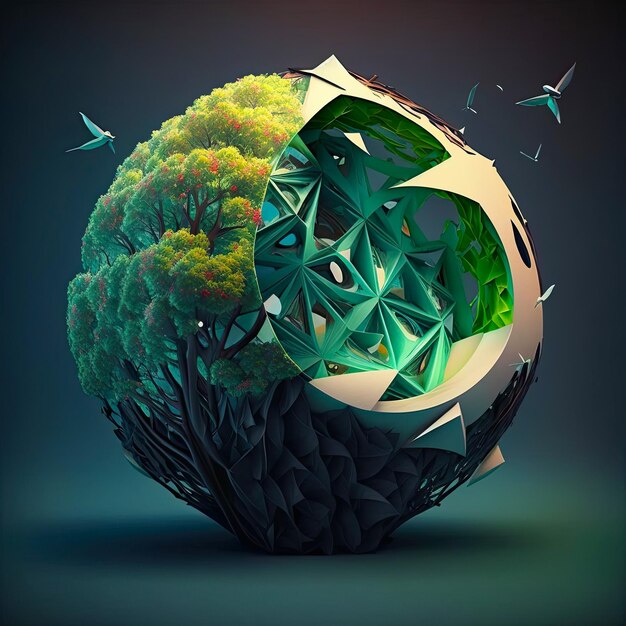 3D-ontwerpillustratie in kunstmatige intelligentie van de ecologie op planeet aarde