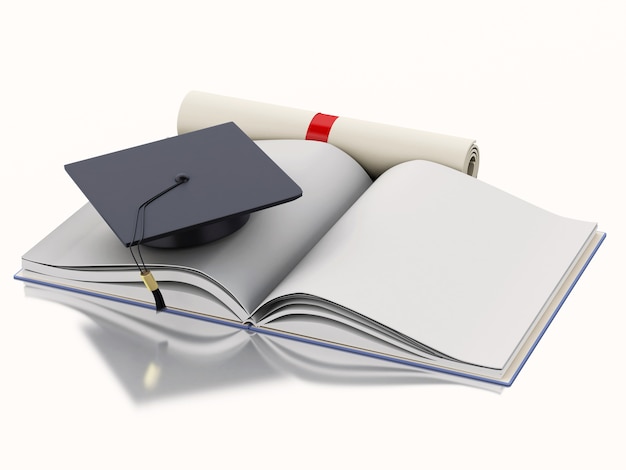 3D Open boek met afstuderen GLB en diploma