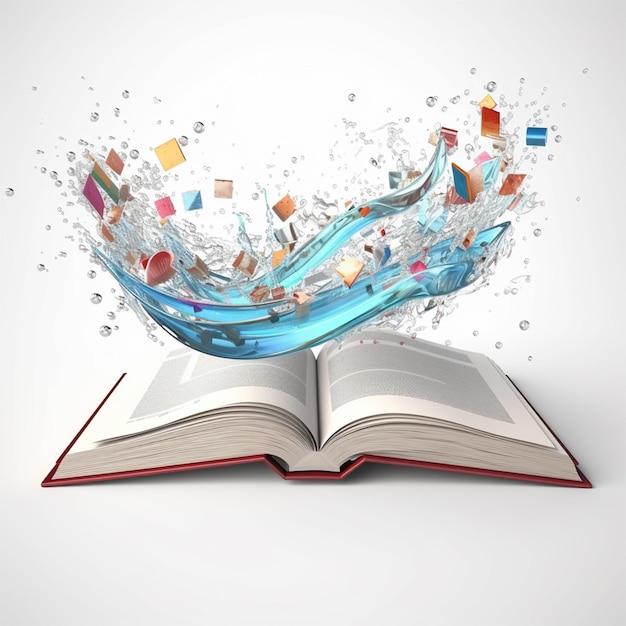 3D Open book on white background Online education or elearning