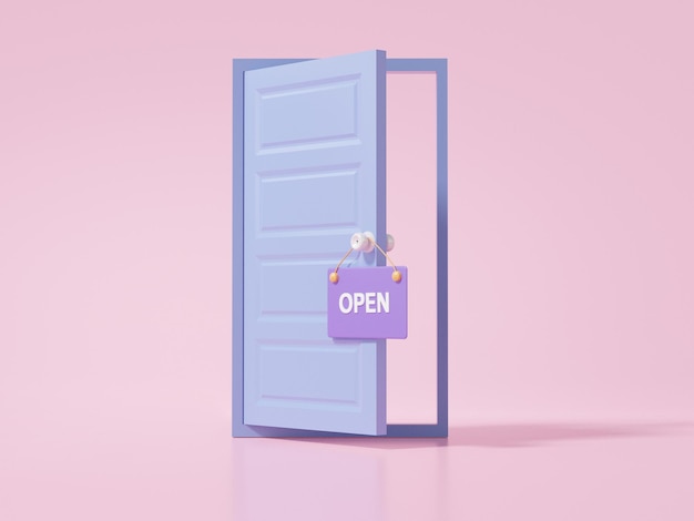 3D open door icon on pink background Shopping online concept minimal cartoon advertise discount promotion sale banner website 3d render illustration