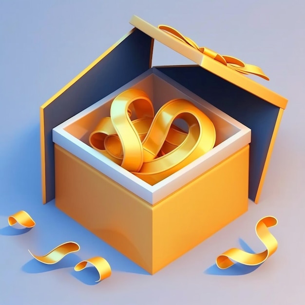 3D Open gift box with floating gold coin and serpentine ribbon Ai generative