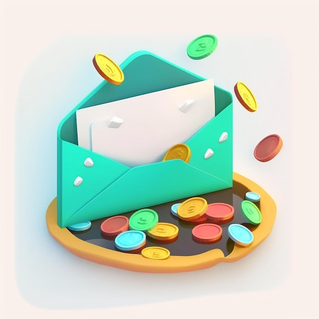 3D Opened envelope with money