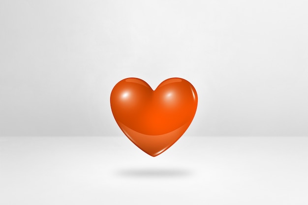 Photo 3d orange heart isolated on a white studio background. 3d illustration