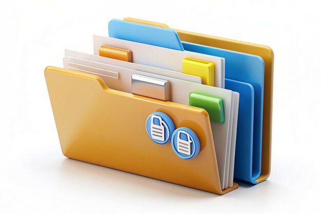 3d организовать папки и бумажные данные для управления файлом документа эффективная работа над планом проекта 3d концепция папка данных документа с файлами икона 3d каталог икона вектор рендеринга на изолированном фоне