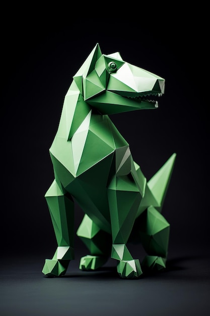 Photo 3d origami dinosaur in the style of animated gifs minimalist illustrator minimalistic canine