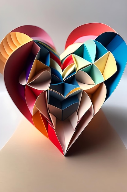 Foto origami in 3d cuore di carta piegato amore di carta