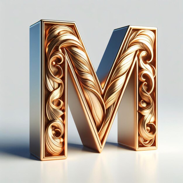 Фото 3d ornament crafted alphabet m золотые надписи на белом фоне золотой дизайн логотипа буквы m