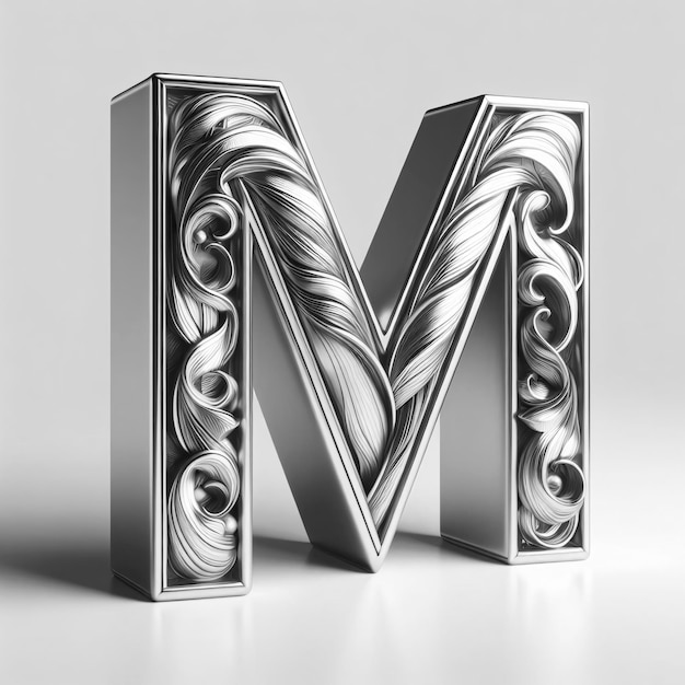 3d Ornament Crafted Alphabet M металлические надписи на белом фоне серебряный дизайн логотипа буквы M