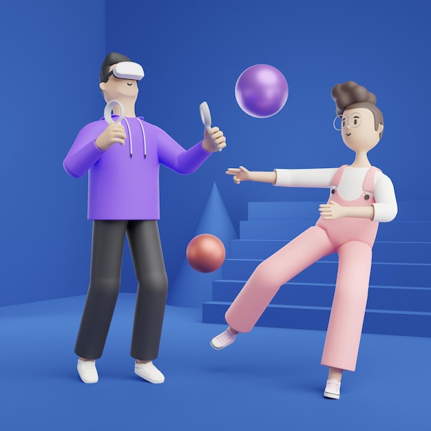 3D paar spelen Virtual Reality VR AR spel online Metaverse samen relatie