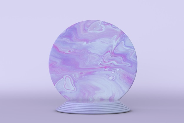 3d paars marmeren geometrische studiovoetstuk op violette achtergrond abstract minimaal ontwerp