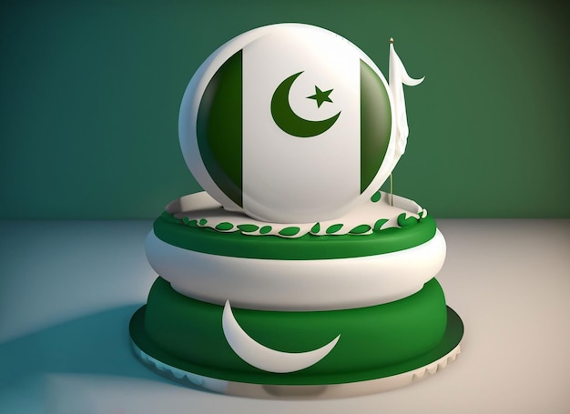 Foto 3d pakistaanse onafhankelijkheidsdagvlag gemaakt op de cupcake met een groene en witte bloem van kaarsen