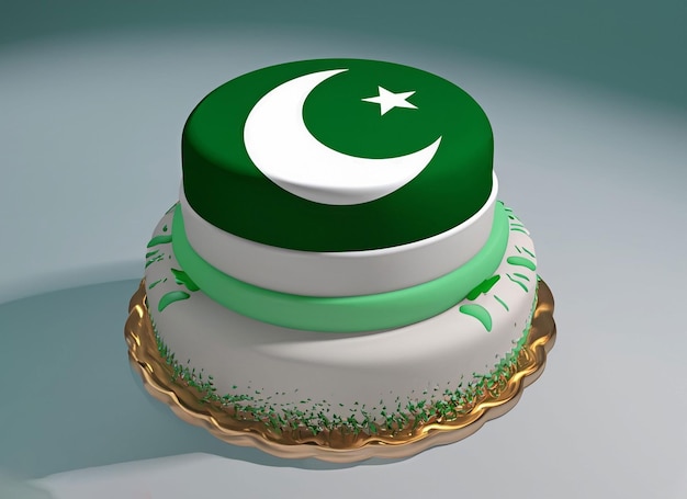 3d pakistani independnce day flag made on the cup cake with a candels green and white flowe