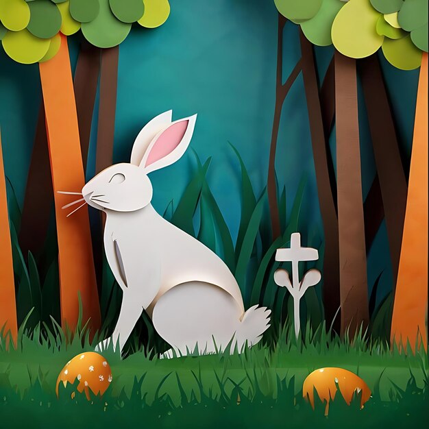 3D paper art easter easter bunny genarated by AI