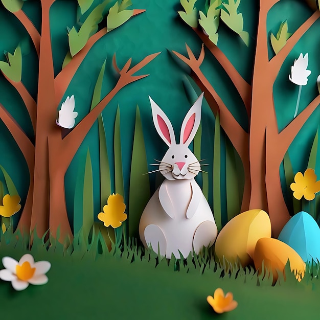 3D paper art easter easter bunny genarated by AI