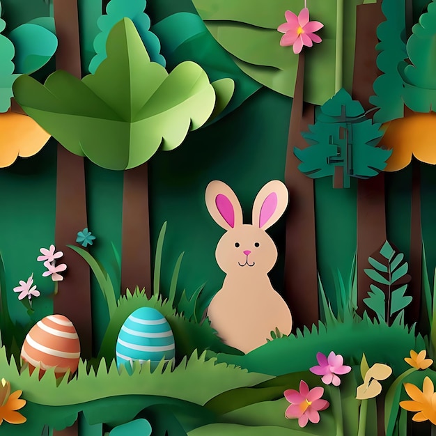 3D paper art easter easter bunny genarated by AI