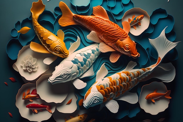 A 3d paper art of koi fish