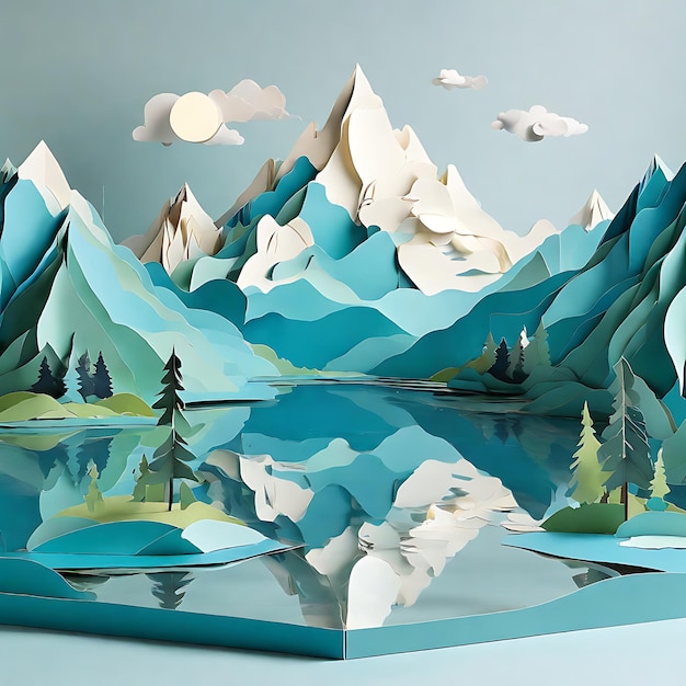 写真 3d ペーパーアート ナチュラルシーン ペーパークラフト 山の風景