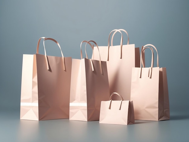 3D Paper Bags on Pink Background Online Shopping Paradise