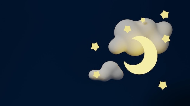 Foto 3d paper cut cloudsmoon and stars on night sky blue backgroundintestazione di vendita o modello di voucher con luna d'orobuona notte e sogni d'oro bannerposto per il testoillustrazione di rendering 3d