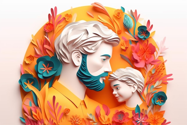 A 3d paper cut of a father and son