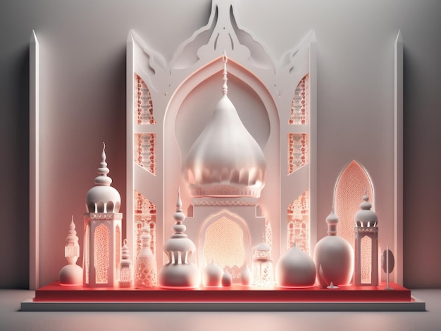 A 3d paper cut of a mosque with a dome and a dome.