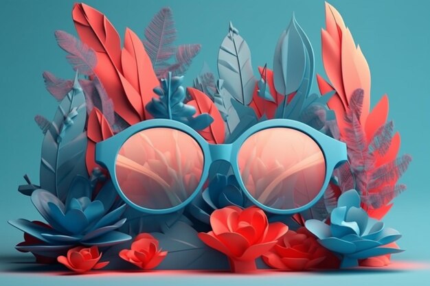A 3d paper cut out of a pair of sunglasses with a blue frame