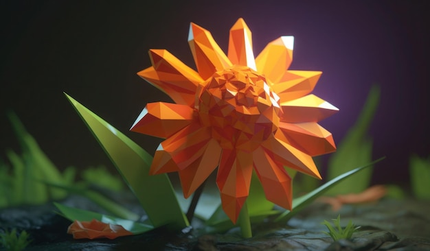 暗い背景を持つ 3 d の紙の花