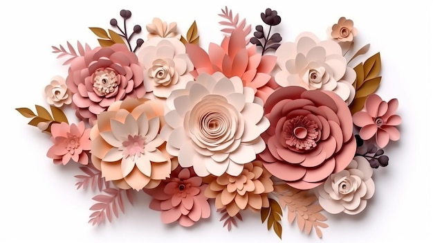 3D paper flowers isolated on white background decoration Generative AI