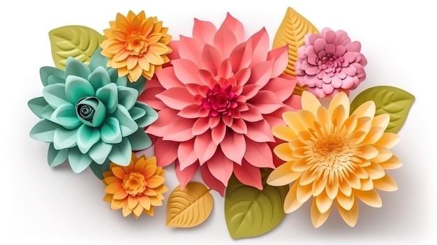 3d paper flowers isolated on white background Generative Ai