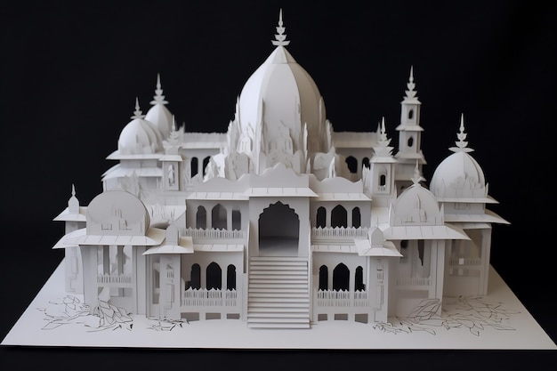 Photo a 3d paper model of a mosque with a dome on the top.