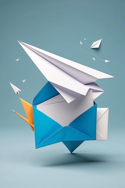 3d paper plane and mail icon with notification of new message