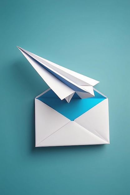 3d paper plane and mail icon with notification of new message